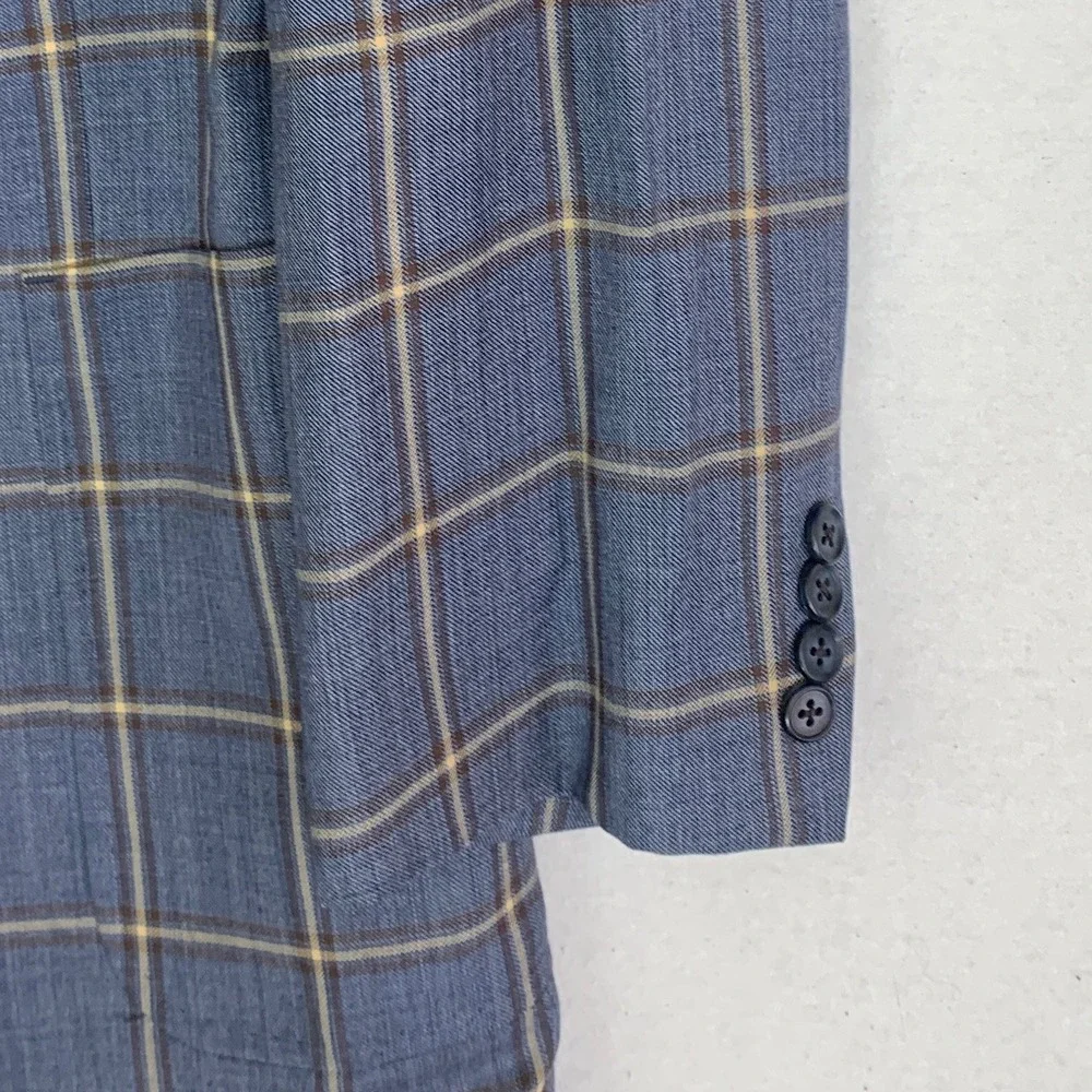 Peter Millar Crown Wool Sport Coat Jacket Men M 42R Blue Windowpane Blazer Plaid